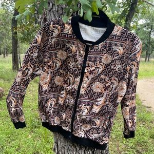 🖤 FF Design Printed Bomber Jacket Like New! UNISEX! Excellent Like New SZ S-M🖤